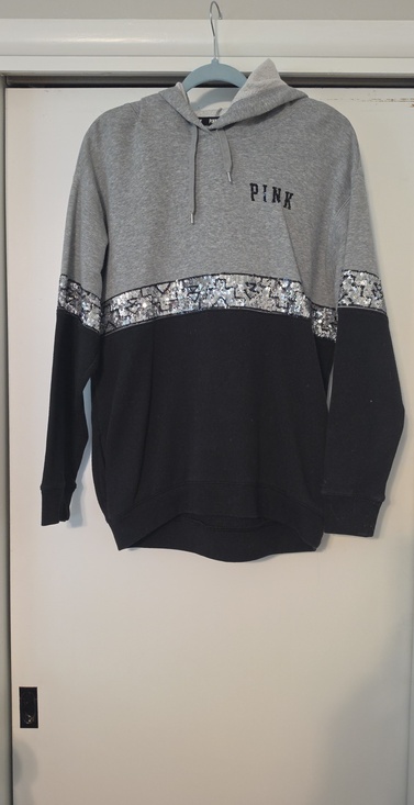 Victoria's Secret Tops - Victoria's Secret PINK Gray Hoodie with Black Logo Trim